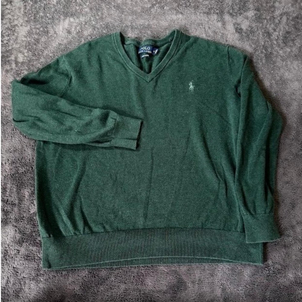Polo Ralph Lauren Mens Green Pima Cotton V-Neck Sweater Size M Pony Logo